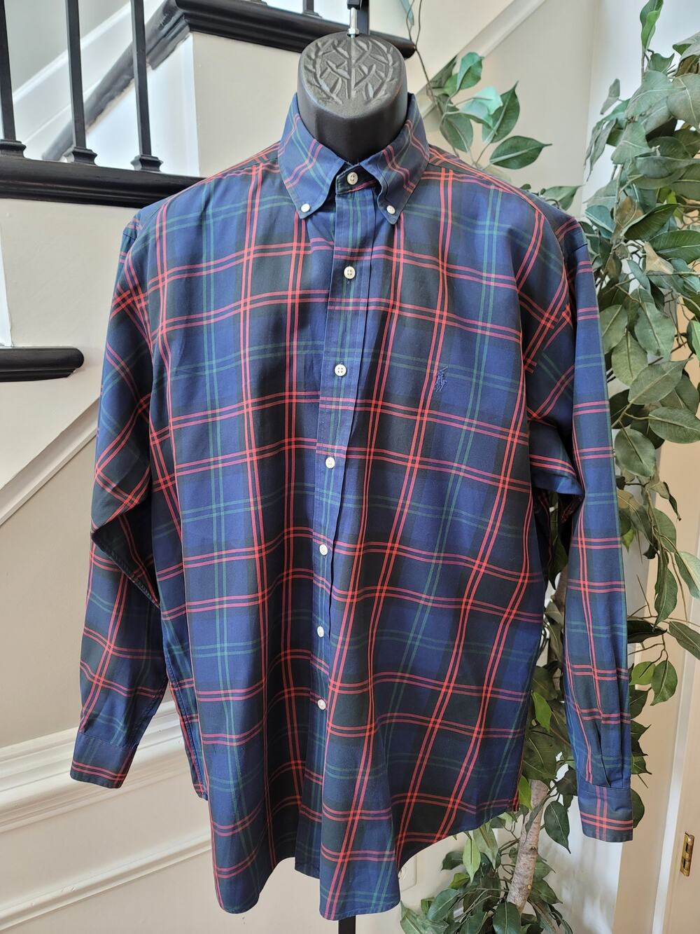 Ralph Lauren Blake Button-Down Shirt Men's Blue Check Pattern Long Sleeves